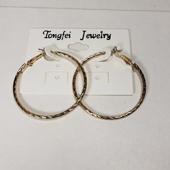 Twisted Gold-Tone Hoop Earrings – Luxe 1.75" Leverback Statement Design Jewelry - Picture 4 of 7